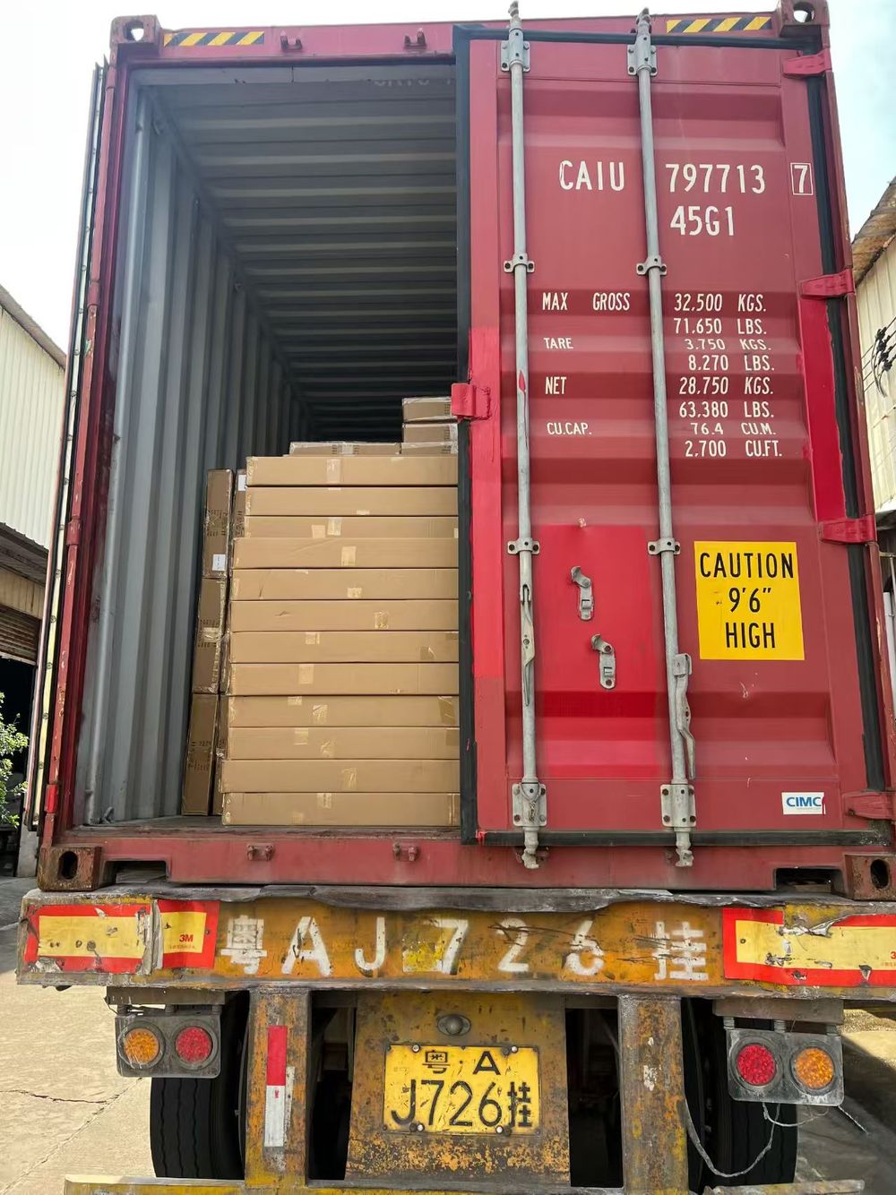 Container loaded with packed and labelled parts at Shenyue